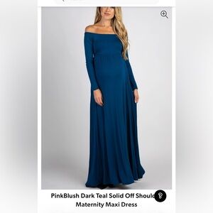 Pinkblush Dark Teal Off-Shoulder Maternity Maxi Dress
